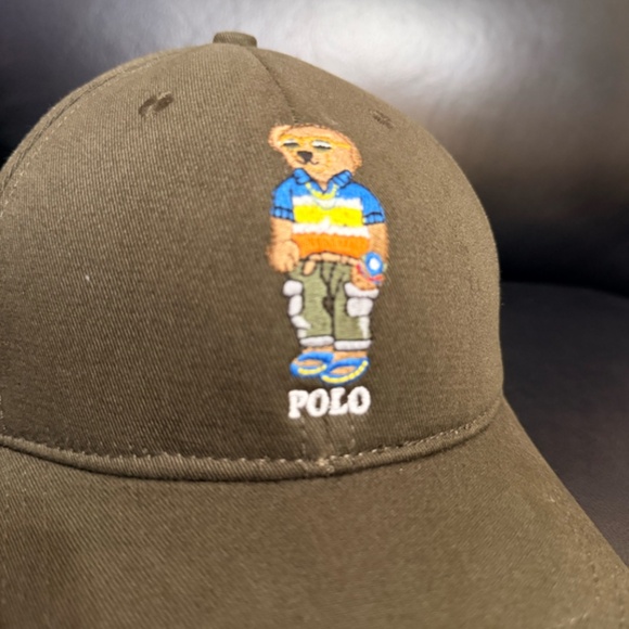 MEN'S POLO RALPH LAUREN GREEN CLASSIC BEAR TWILL BALL CAP UNISEX ONE SIZE HAT - Picture 2 of 4